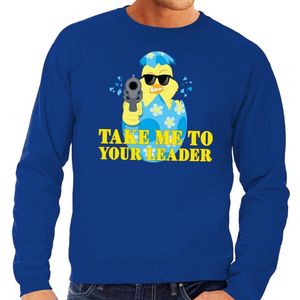 Fout Paas sweater blauw take me to your leader voor heren - Pasen trui