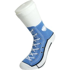 Fun foute sokken lichtblauwe basketbalschoenen/gympen print voor dames/heren maat 37-45