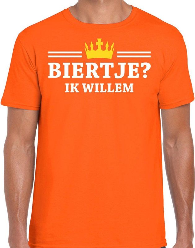 Bellatio Decorations Koningsdag t-shirt voor heren - biertje ik willem - oranje - feestkleding