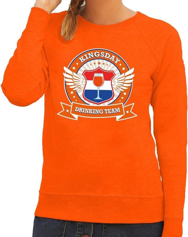 Kingsday drinking team sweater / sweater oranje dames - Koningsdag kleding
