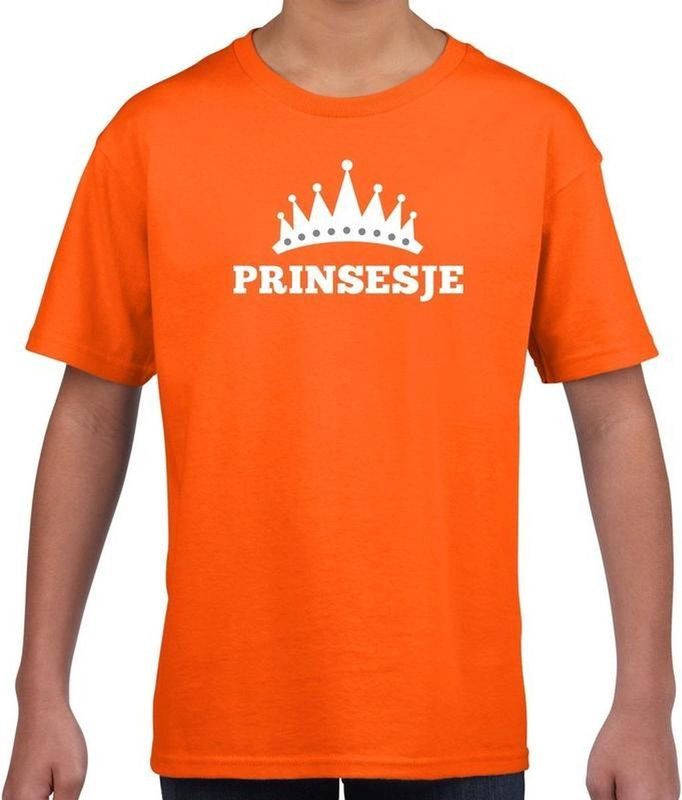 Oranje Prinsesje met kroon t-shirt meisjes - Oranje Koningsdag kleding 122 128