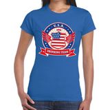 Blauw USA drinking team t-shirt blauw dames - USA kleding