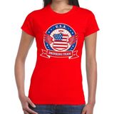 Rood USA drinking team t-shirt rood dames - USA kleding