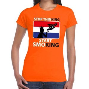 Stop thinking start smoking t-shirt / shirt oranje dames - Koningsdag kleding