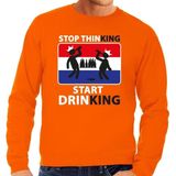 Oranje Stop thinking start drinking sweater heren - Feesttruien