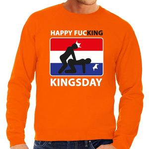 Happy fucking Kingsday sweater / trui oranje heren - Koningsdag kleding