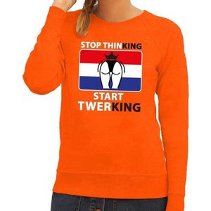 Stop thinking start twerking sweater oranje dames