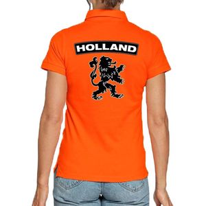 Koningsdag poloshirt / polo t-shirt Holland met grote zwarte leeuw oranje dames - Koningsdag kleding/ shirts S