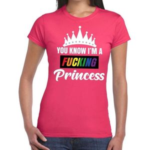 Roze You know i am a fucking Princess t-shirt dames - gay pride S