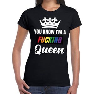 Zwart You know i am a fucking Queen gay pride t-shirt dames - Feestshirts