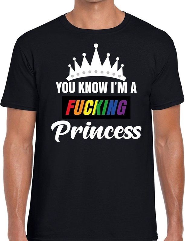Zwart You know i am a fucking princess t-shirt heren - gay pride