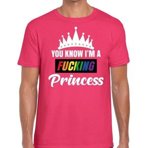 Roze You know i am a fucking Princess t-shirt heren - gay pride