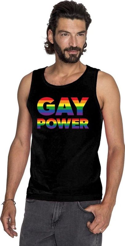 Gay Power - Tanktop - Zwart - Heren - Mouwloos - Regenboog Gay Pride