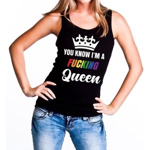 Zwart You know i am a fucking Queen tanktop dames