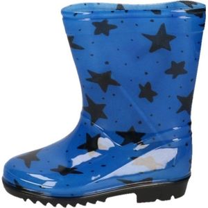 Blauwe peuter/kinder regenlaarzen blauw met zwarte sterretjes - Rubberen laarzen/regenlaarsjes voor kinderen