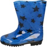 Blauwe kleuter/kinder regenlaarzen blauw met zwarte sterretjes - Rubberen laarzen/regenlaarsjes voor kinderen