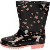 Zwarte peuter/kinder regenlaarzen zwart met roze sterretjes - Rubberen laarzen/regenlaarsjes voor kinderen