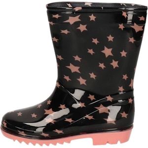 Zwarte peuter/kinder regenlaarzen zwart met roze sterretjes - Rubberen laarzen/regenlaarsjes voor kinderen