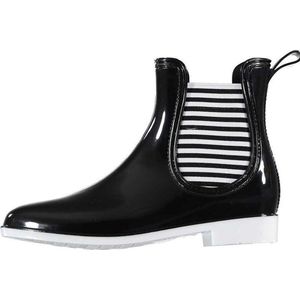 Zwarte korte dames regenlaarzen met gestreepte elastieken  - Rubberen laarzen/regenlaarsjes dames 37