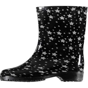 Half hoge dames regenlaarzen zwart met grijze sterren print - Rubberen laarzen/regenlaarsjes dames 37