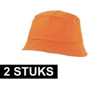 2x Oranje vissershoedjes/zonnehoedjes 57-58 cm - Oranje zomerhoeden voor volwassenen