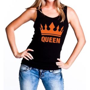 Zwart Queen tanktop / mouwloos shirt met oranje kroon - Koningsdag kleding