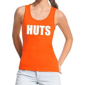 Huts fun tekst tanktop mouwloos shirt tanktop - Oranje kleding voor dames