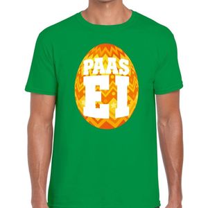 Groen Paas t-shirt met oranje paasei - Pasen shirt voor heren - Pasen kleding