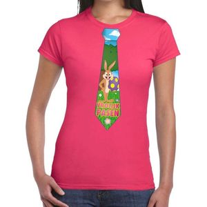 Paashaas stropdas vrolijk Pasen t-shirt roze voor dames - Feestshirts