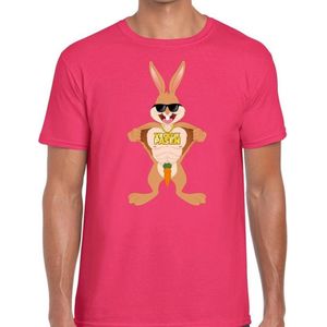 Paas t-shirt stoere paashaas roze voor heren