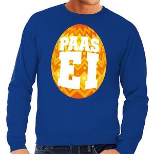 Blauwe Paas sweater met oranje paasei - Pasen trui voor heren - Pasen kleding