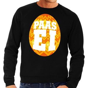 Pasen sweater zwart met oranje paasei voor heren