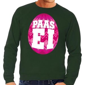 Pasen sweater groen met roze paasei voor heren