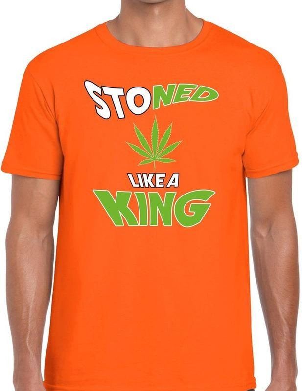 Oranje Stoned like a king shirt / t-shirt oranje heren -  Koningsdag kleding