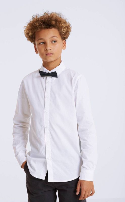 Anytime - Overhemd - Wit - Katoenmix - Met Vlinderstrikje