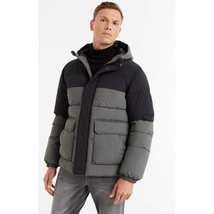 Anytime Gewatteerde Colourblock Jas Grijs/Zwart