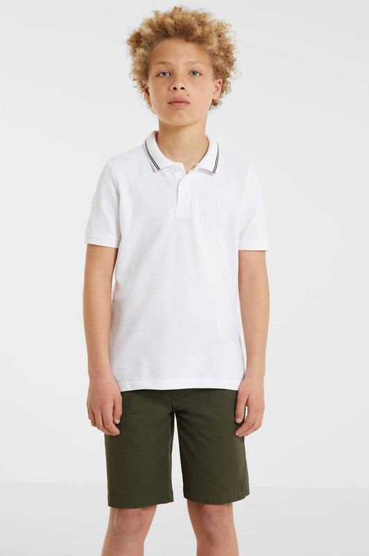 anytime - Piqué Polo - Wit/Zwart - Katoen - Korte Mouwen - Relaxed Fit