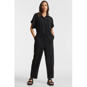 Anytime - Jumpsuit - Zwart - Viscose - Met Knoopsluiting en Taillekoord
