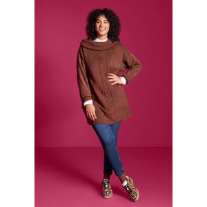 Great Looks - Trui - Donkerbruin - Met Rolkraag - Grof Gebreid