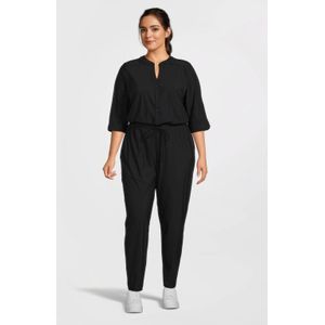 Great Looks - Jumpsuit - Zwart - Travelstof - V-hals - 3/4 Mouwen