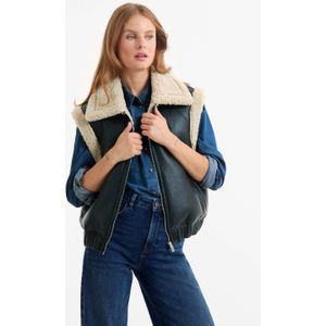 Anytime - Imitatieleren Gilet - Zwart - Mouwloos - Ritssluiting