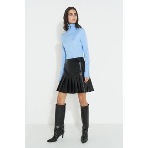 Ruby - A-lijnrok - Zwart - Imitatieleren Plooirok