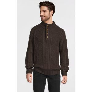 Anytime - Gebreide Trui - Donkerbruin - Opstaande Kraag - Lange Mouwen