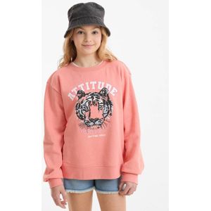 Anytime - Meisjes Sweater - Roze - Katoenmix - Printopdruk met Puff Details