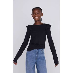 Coolcat - Longsleeve Ruffels Rib Top Tegan - Zwart