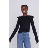 Coolcat - Longsleeve Ruffels Rib Top Tegan - Zwart