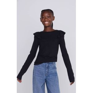 Coolcat - Longsleeve Ruffels Rib Top Tegan - Zwart