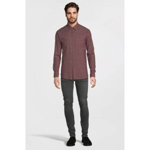 Anytime - Gemêleerd Overhemd - Bordeauxrood - Lange Mouwen - Katoen