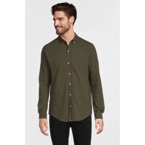 Anytime - Piqué Longsleeve Overhemd - Khaki - Regular Fit