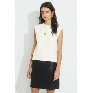 Ruby - Gebreide Spencer - Off-white - Mouwloos - Ronde Hals